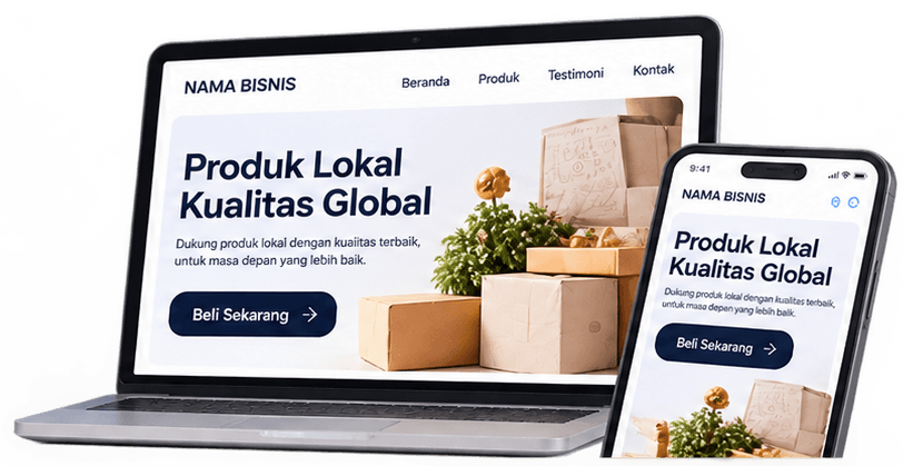 Preview landing page builder di desktop dan mobile